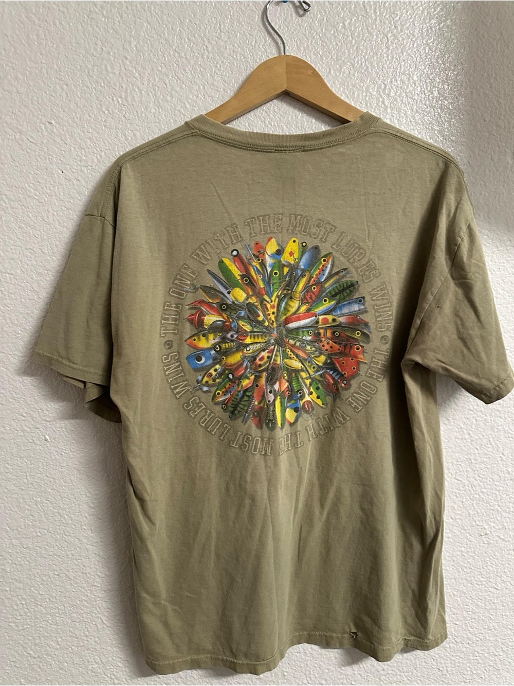 Delta Short Sleeve Tee with Multicolor Fishing Lure Graphic - Tan